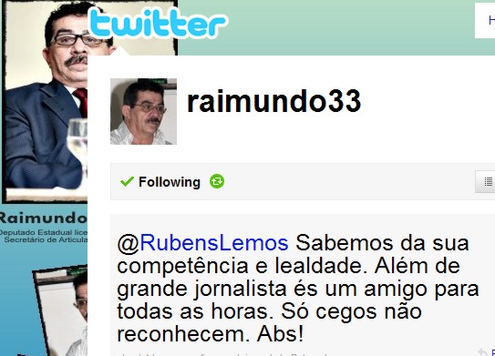 raimundotwitter Raimundo Fernandes chama Iberê de cego
