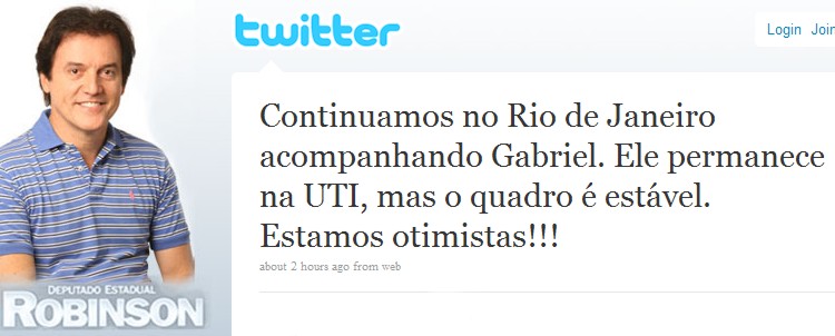 robinsontwiiter Filho de Robinson Faria mantém quadro estável