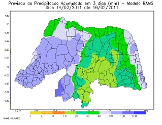 mapa chuva Emparn prevê chuvas para o Seridó