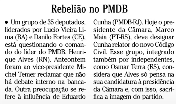 Deputados do PMDB questionam lideranÃ§a de Henrique