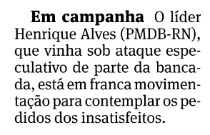 Henrique Alves quer ficar em paz com deputados insatisfeitos