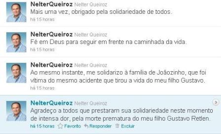 Nelter twitter Nelter agradece através do twitter votos de solidariedade