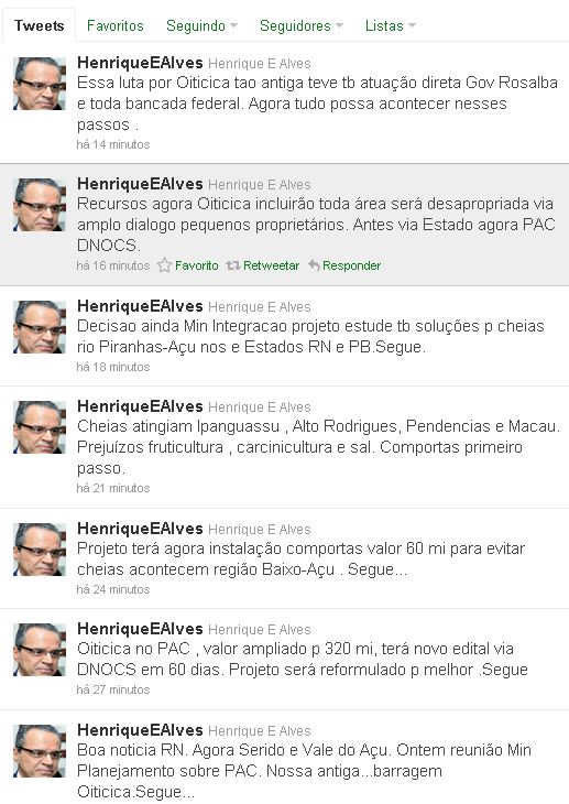 henrique Henrique dá boa notÃcia para Seridó através do twitter