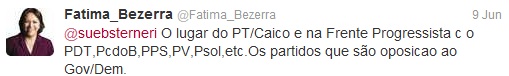 fatima twitter Fátima Bezerra ainda preferia PT na Frente Progressista