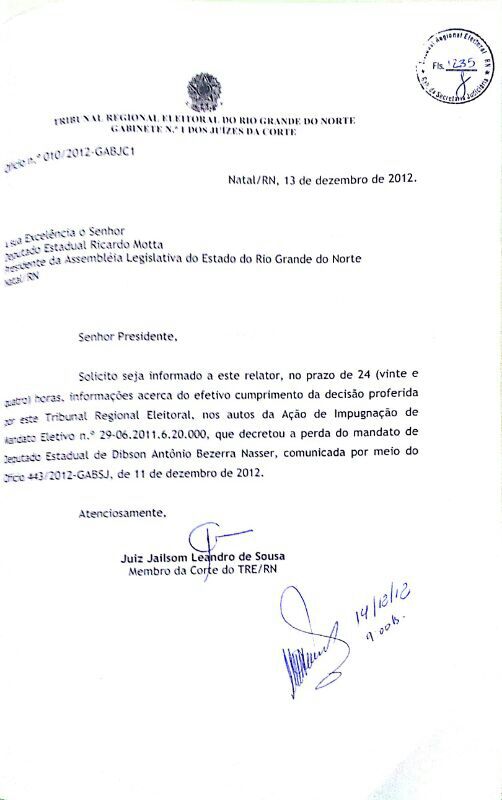 docu juiz TRE quer saber poque Dibson Nasser não foi cassado