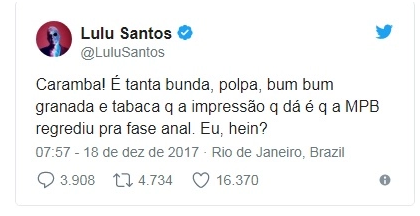 Lulu Santos diz que MPB regrediu à fase anal