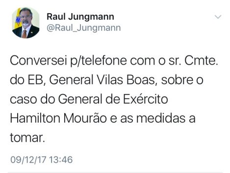 Jungmann adotará medidas em relação ao general Mourão