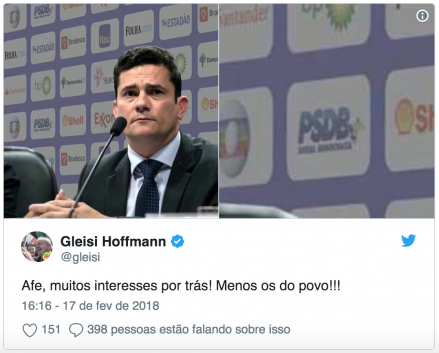 Gleisi divulga fotomontagem de Moro