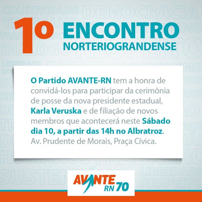 Primeiro encontro do AVANTE nesta sábado (10) em Natal