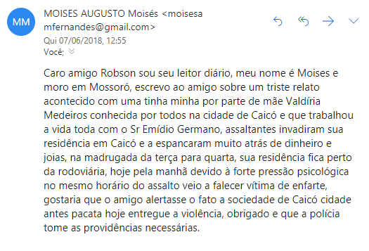 Familiar de mulher morta em Caicó entra em contato com o blogue do Xerife