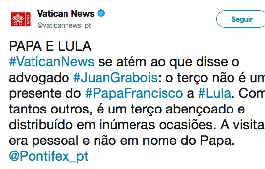O Papa Francisco não enviou Rosário pra Lula. É mentira!