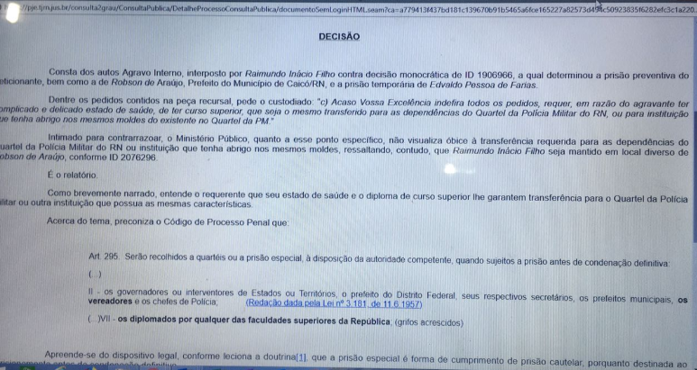 Vereador caicoense deixa presÃ­dio e vai para Quartel da PM