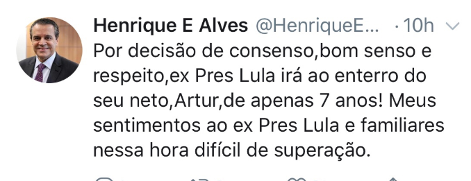 Henrique Alves presta solidariedade a Lula no Twitter