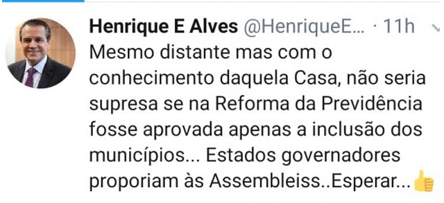 Henrique Alves continua...