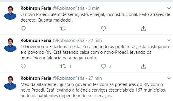 Robinson Faria diz que Fátima castiga os prefeitos