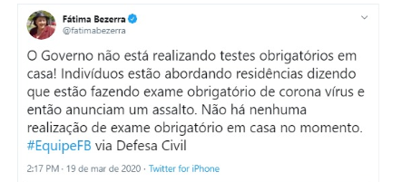 Fátima diz que bandidos usam o CoronavÃrus para atacar