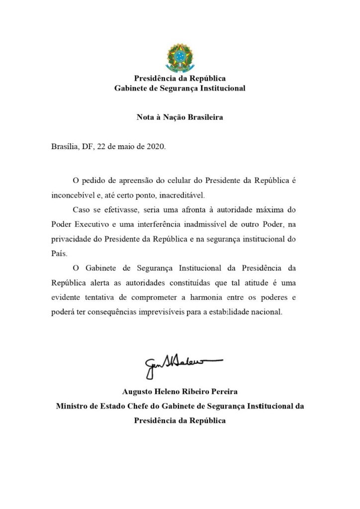 Heleno sobre apreensÃ£o de celular de Bolsonaro: 